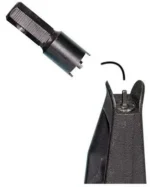 WHEELER AR FRONT SIGHT TOOL, black cylindrical tool beside a front sight and retaining clip
