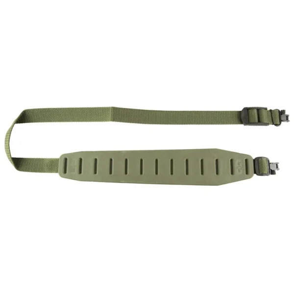 Blackpowder Products Quake Claw 2.0 Rifle Sling, OD green, laid flat with padded shoulder section