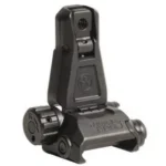 Magpul MBUS Pro Rear Flip Sight, black, raised rear view with adjustment knob and mounting base