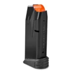 FN America MAG FN Reflex, black magazine with orange follower, angled front view