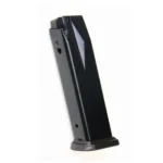 ProMag Springfield XD9 Magazine angled side view in blued steel with black base plate