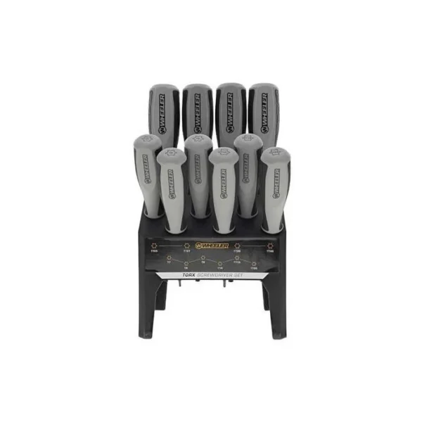 AOB Wheeler 10 Piece Torx Benchtop Screwdriver Set, gray drivers upright in a black stand