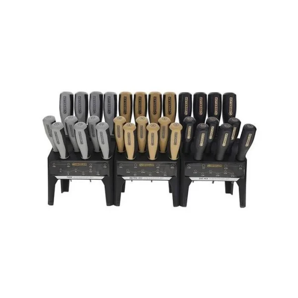 AOB Wheeler Hex/Torx Benchtop Screwdriver Set, front view of bits arranged in black stand