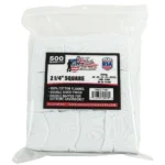Pro-Shot 2 1/4-inch Square Cotton Patches, front view of clear bag filled with white patches