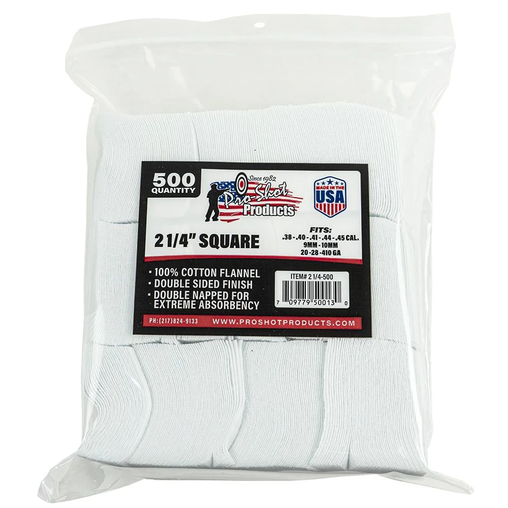 primary-51818 Pro-Shot 2 1/4-inch Square Cotton Patches, front view of clear bag filled with white patches