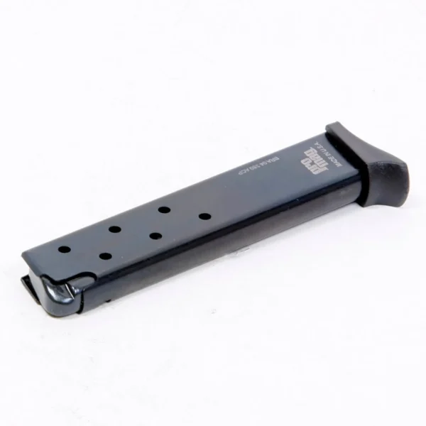 ProMag Handgun Magazine for Bersa, blued steel magazine in angled side view with witness holes