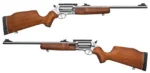 ROSSI CIR JDG, two stainless and wood long guns shown from opposite side views