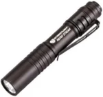 Streamlight MicroStream Pen Light, black angled view with pocket clip and white LED