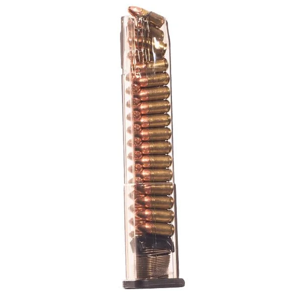 primary-51860 Elite Tactical Systems (ETS) Handgun Magazine, translucent smoke front view with visible cartridges