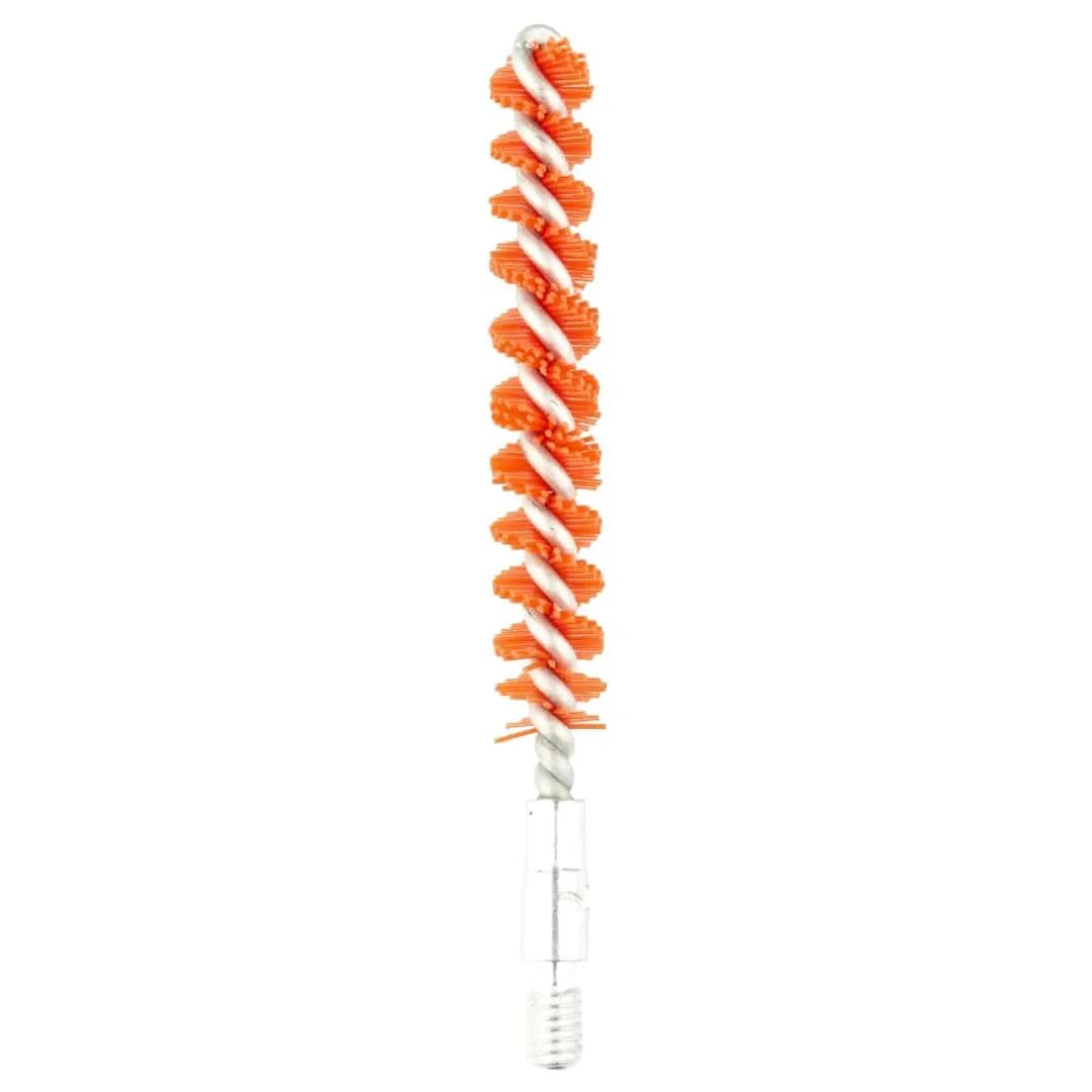 primary-51875 Birchwood Casey Nylon Bore Brush, orange spiral bristles and white stem in side view
