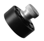 HKS A-Series Revolver Speedloader, black cylinder with silver knurled knob in angled view