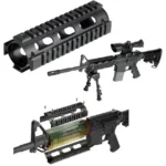 UTG PRO 4/15 CARB QUAD RAIL, black rail shown from multiple angles with vent holes and slots
