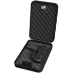 Bulldog Personal Safe, open black case showing key lock, foam lining and security cable