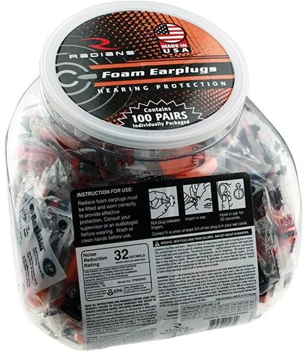 Radians Inc. Radians 100 pairs of Uncorded Foam Earplugs/ct in a Jar
