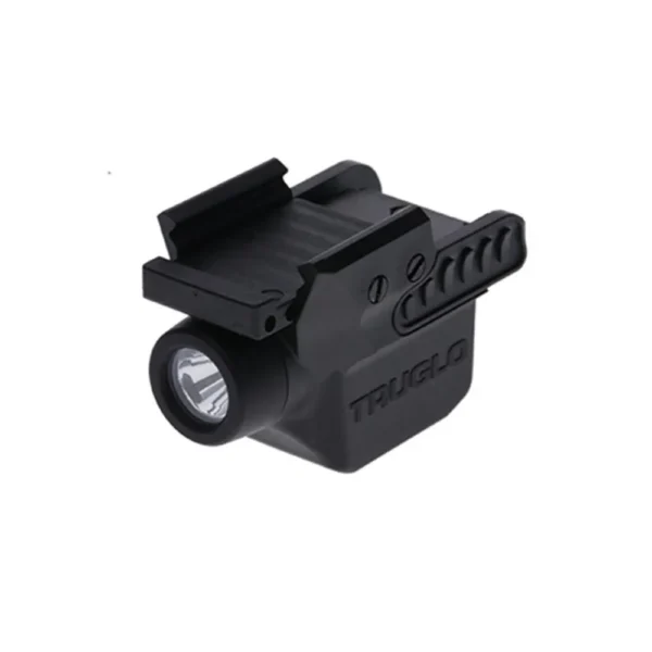 Truglo Sight-Line handgun sight, black angled view with mounting rail and front light lens