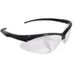 Radians Outback Shooting Glasses, angled front view with black frame and clear wraparound lens