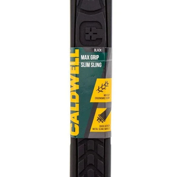AOB Caldwell Max Grip Slim Sling in black, packaged front view with yellow label