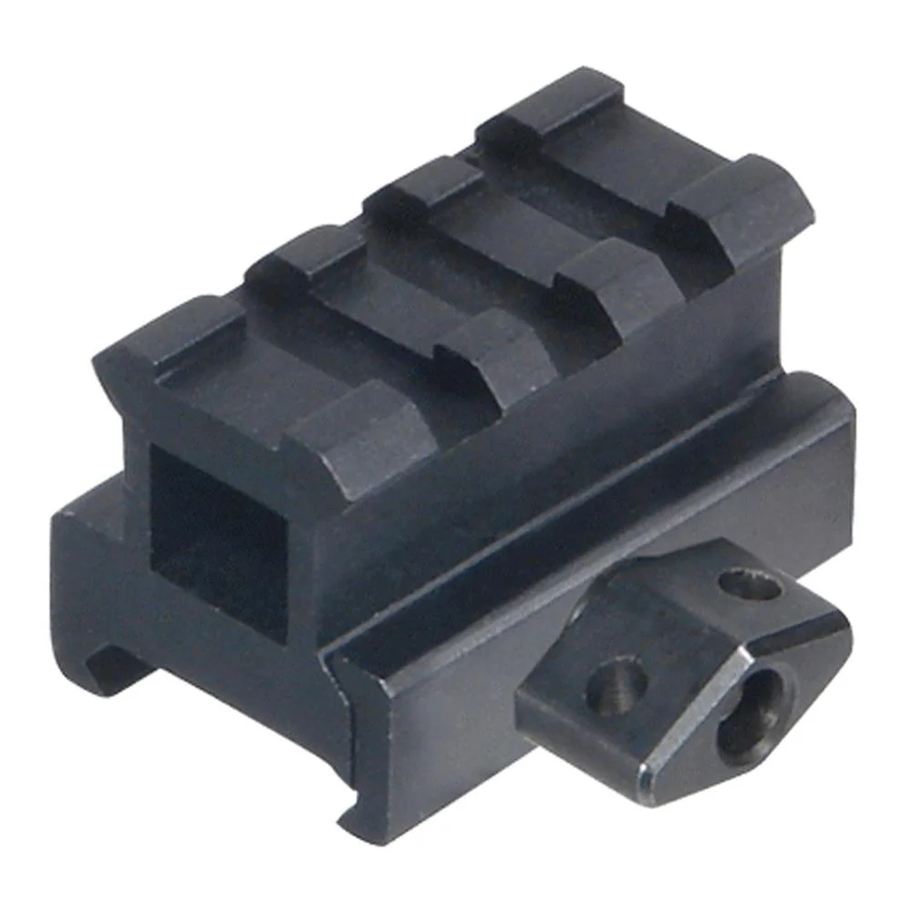 primary-52016 UTG .83 High 3-Slot Compact Riser, black angled view showing three rail slots and side clamp