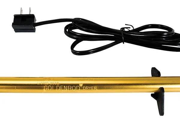 AOB GoldenRod Dehumidifier Rod, gold rod with black end caps, feet and power cord