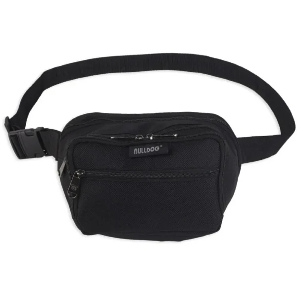 Bulldog Fanny Pack Holster, black waist pack with adjustable strap and zippered front pockets