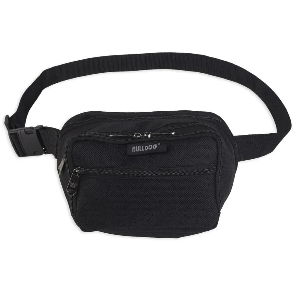 primary-52023 Bulldog Fanny Pack Holster, black waist pack with adjustable strap and zippered front pockets