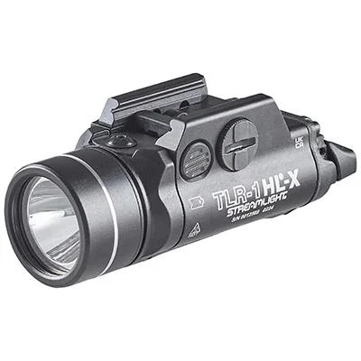 primary-52034 Streamlight TLR-1 HL-X USB black weapon light, right-side view with rail mount and wide bezel