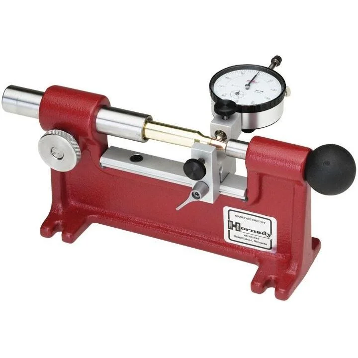 primary-52062 Hornady Lock-N-Load Ammunition Concentricity Tool in red with dial gauge, side view