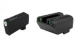 Truglo TFX Sight Set, black front and rear sights with green inserts, shown from angled views
