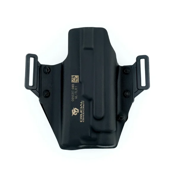Crucial Concealment Universal Light OWB Holster, black front view with dual belt loops