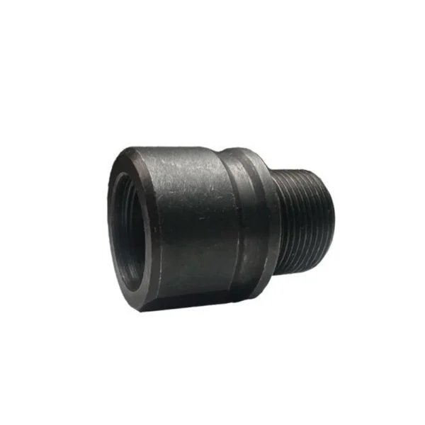 Banish 5786 Thread Adapter in black, angled side view with external threads and recessed opening