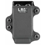 L.A.G. Tactical SPMC magazine carrier in black, front view with four mounting screws