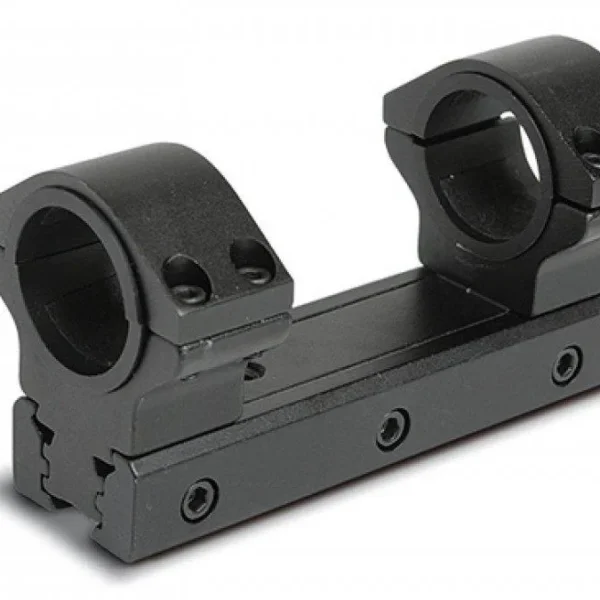 Konus Universal Attachment Dual Mount, matte black angled view with two scope rings
