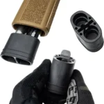 B5 Systems Grip Plug ODG, installation views showing plug removed from and fitted into a grip