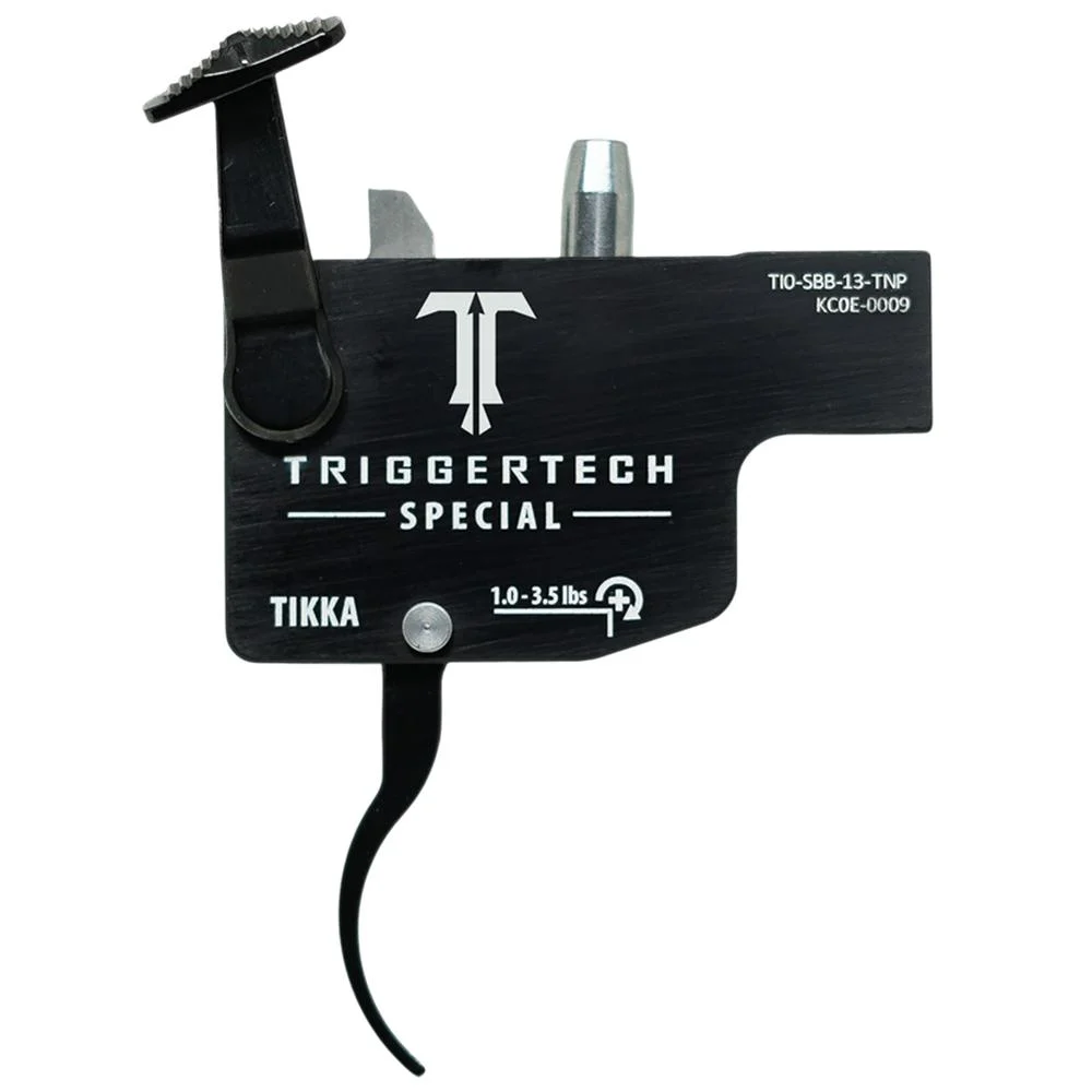 primary-52213 TriggerTech Special Tikka, black right-hand trigger assembly in side view with curved trigger