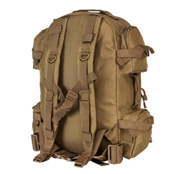 NcStar VISM Tactical Backpack, tan rear view with padded shoulder straps and multiple pockets