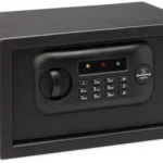 Bulldog Standard Digital Pistol Vault black vault, angled front view with keypad and knob