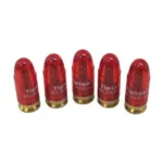 AOB Tipton Snap Caps, five red translucent snap caps with brass-coloured bases