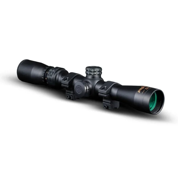 KonusPro Rifle Scope 2-7x32mm, matte black angled side view with adjustment turrets