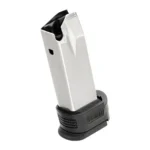 Springfield XD magazine, silver body with black follower and textured black sleeve