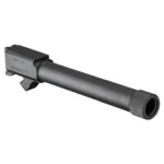 Springfield XD-M black threaded barrel, angled side view with thread protector
