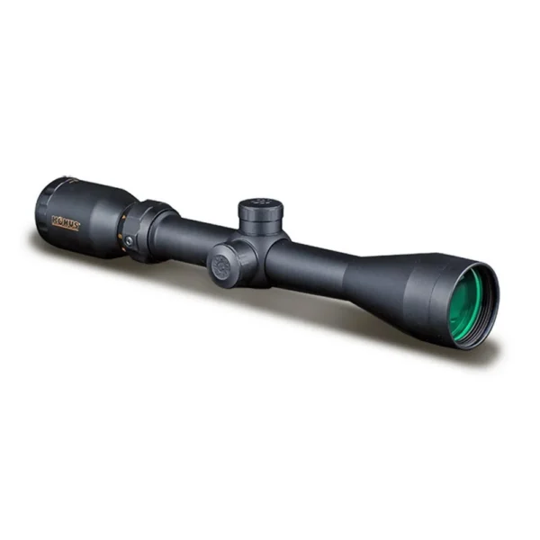 KonusPro 550 Rifle Scope, matte black angled side view with adjustment turrets and green lens