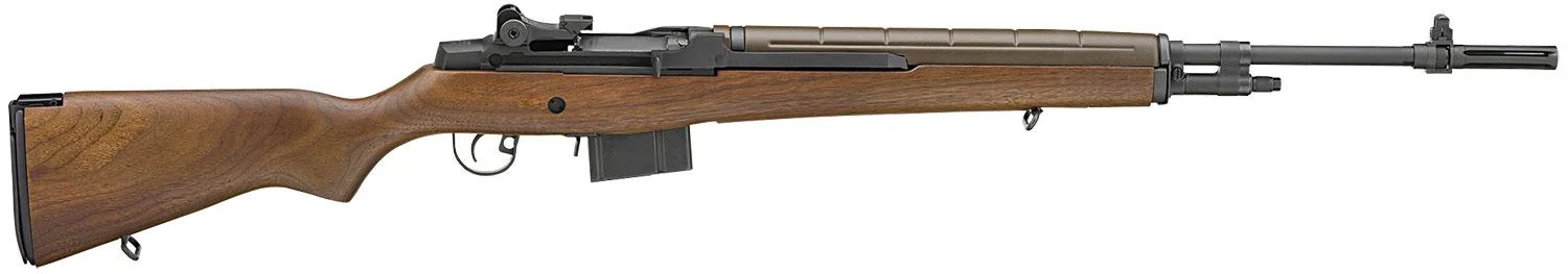 primary-52305 Springfield M1A LDD rifle, right-side view with walnut stock, blued metal and iron sights