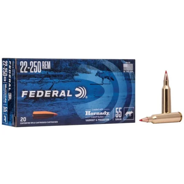 Federal Cartridge Co. Federal Varmint & Predator Rifle Ammunition .22-250 Rem 55 gr V-MAX 4200 fps 20/ct