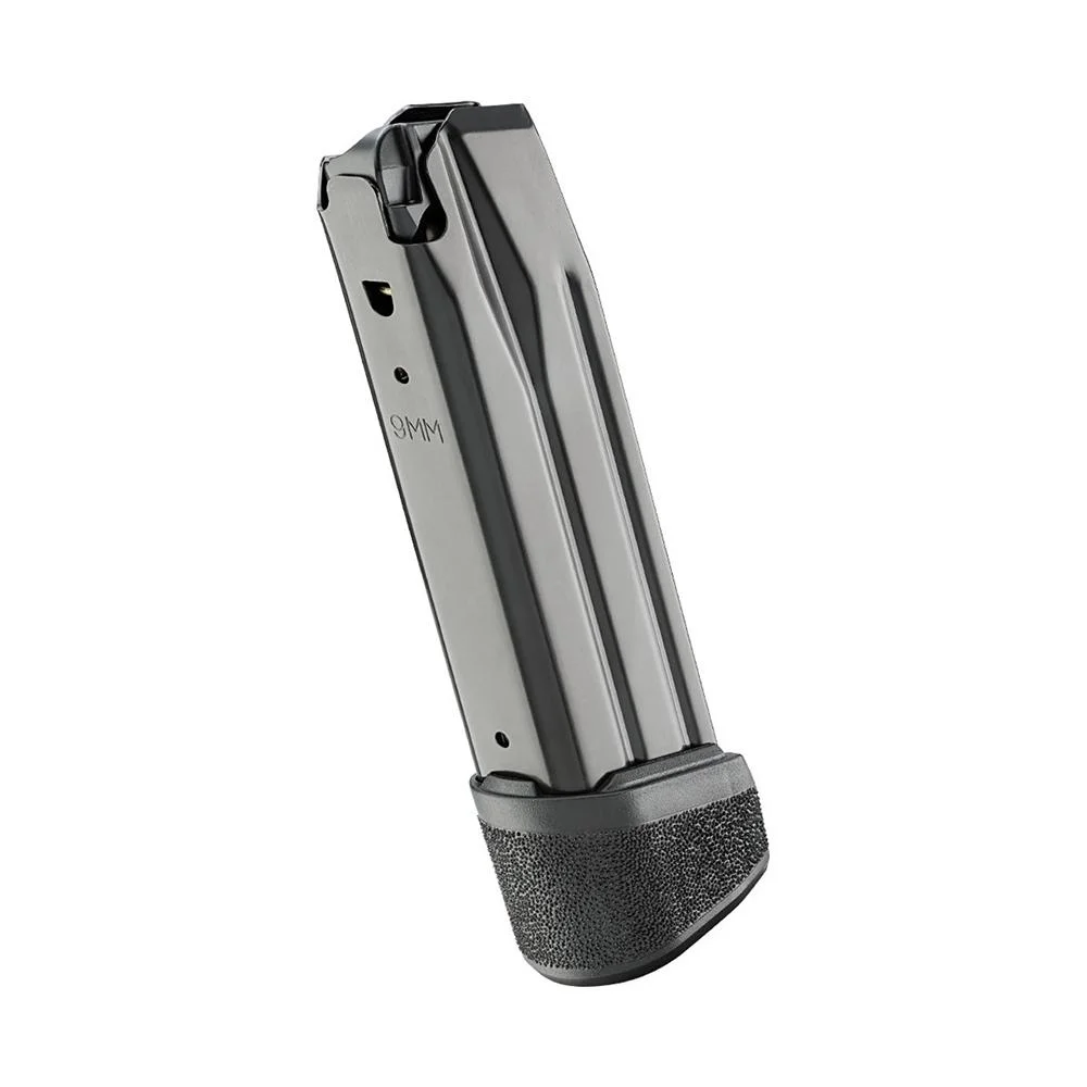 primary-52332 Springfield Armory Echelon 4.0C magazine, angled view in silver and black with extended base