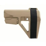 SB Tactical SBA5 pistol stabilizing brace, FDE side view with black rear strap