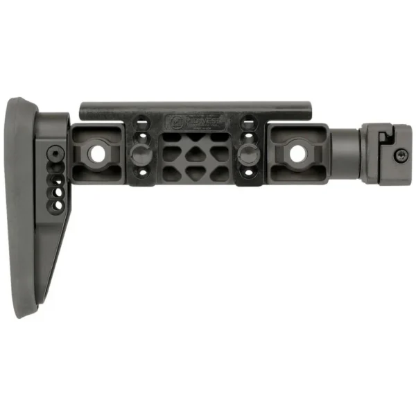 Midwest Industries Alpha Series Picatinny Fixed Beam Stock, black left side with skeletonized beam