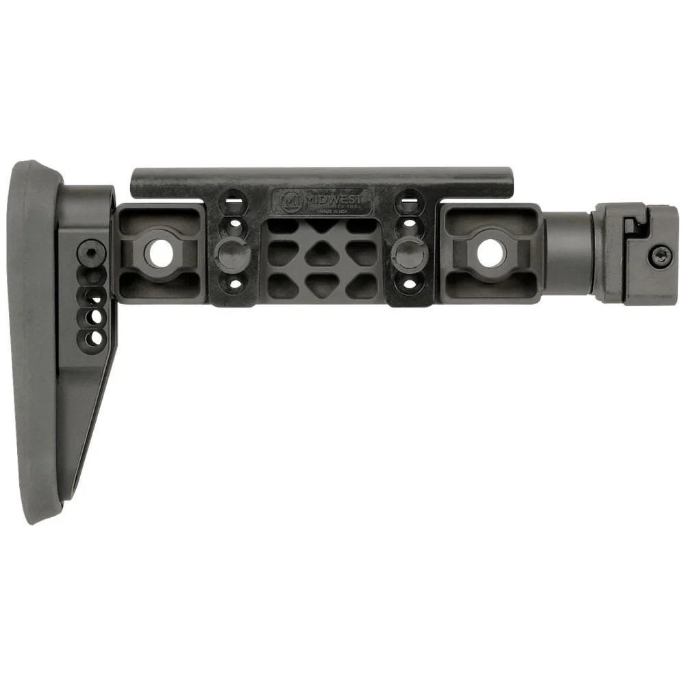 primary-52358 Midwest Industries Alpha Series Picatinny Fixed Beam Stock, black left side with skeletonized beam