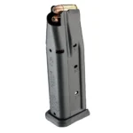 Springfield Handgun Magazine, black, upright side view with two cartridges visible