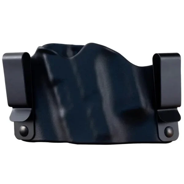 Stealth Operator Compact IWB Holster, black front view with two belt clips