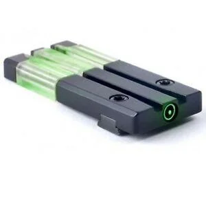Meprolight Fiber-Tritium Bullseye Green Rear Sight, black angled view with green sight channels